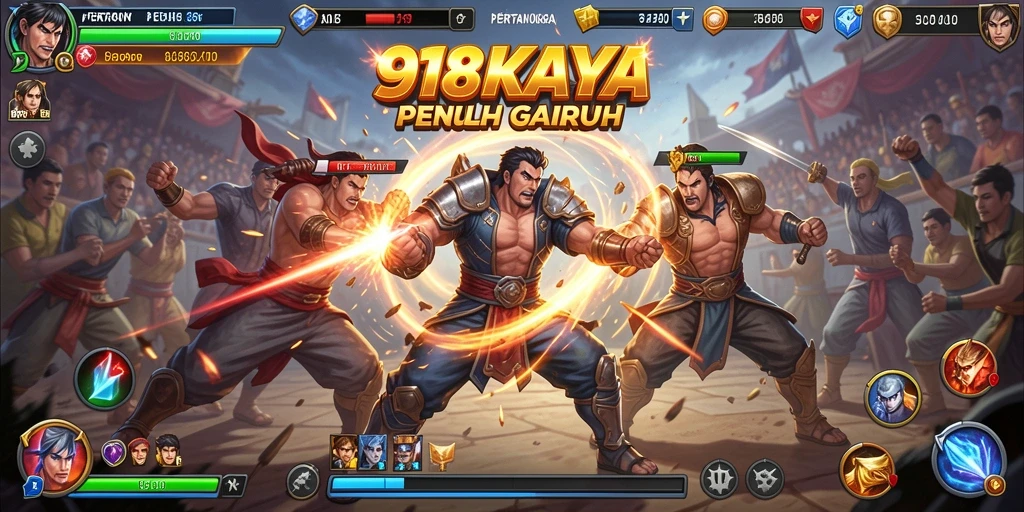 Tampilan gameplay menegangkan dari 918KAYA dengan karakter bertarung.