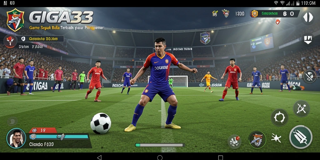 Tampilan gameplay menegangkan di dalam GIGA33 yang penuh aksi sepak bola.
