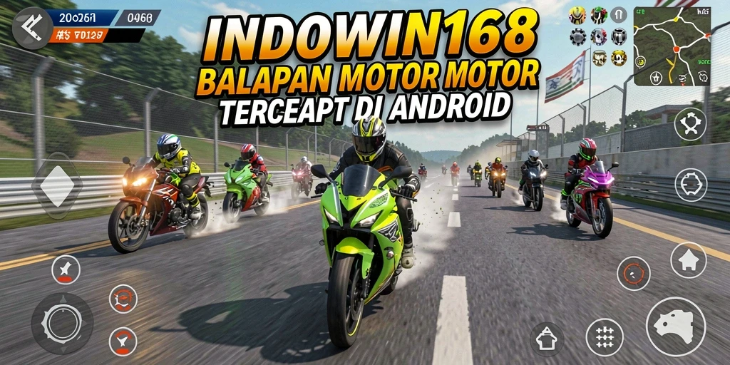 Gameplay mendebarkan INDOWIN168 dengan balapan motor yang intens.