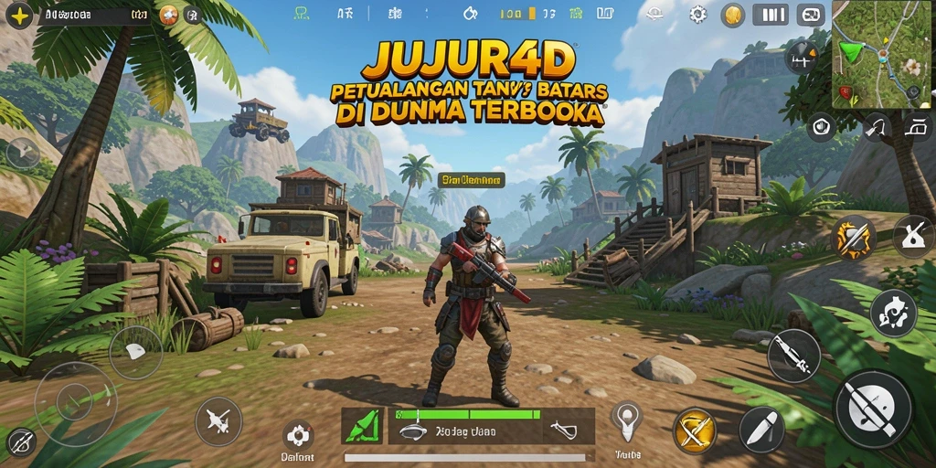 Screenshot gameplay JUJUR4D yang menunjukkan dunia yang luas dan interaktif.
