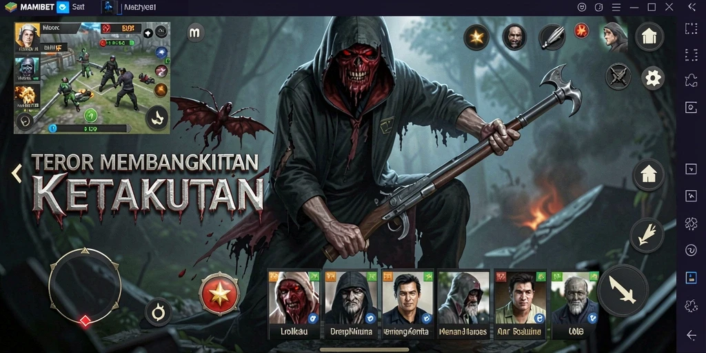 Screenshot gameplay MAMIBET menampilkan karakter yang terperangkap dalam gelapnya hutan.