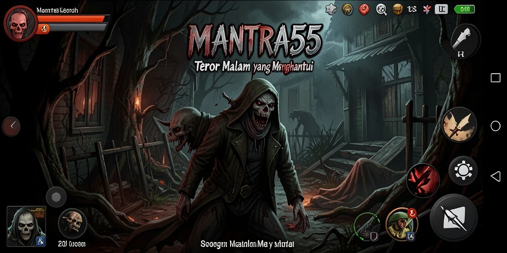 Screenshot gameplay MANTRA55 menampilkan suasana Horror yang mencekam.
