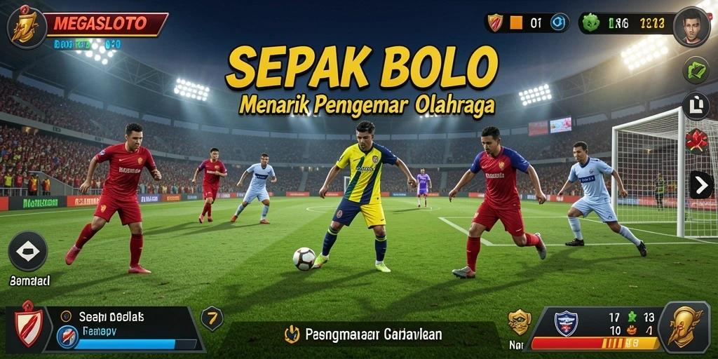 Tampilan gameplay MEGASLOTO yang menampilkan aksi sepak bola seru.