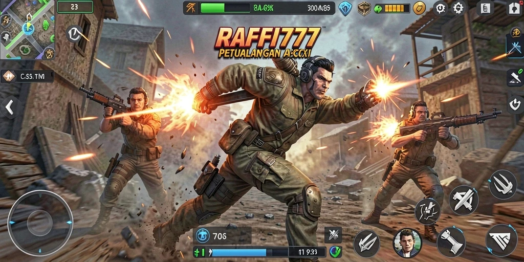 Screenshot main RAFFI777 menampilkan aksi pertempuran yang mendebarkan.