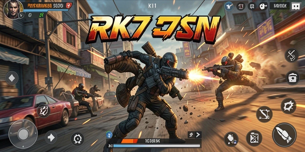 Menampilkan aksi seru dari gameplay RK77 saat bertarung.