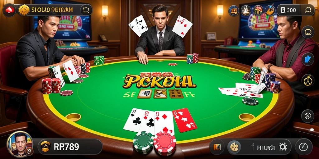 Screenshot utama RR789 menampilkan gameplay Poker yang seru dan mendebarkan.