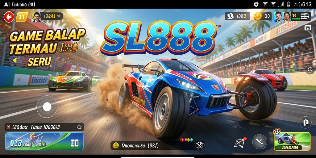 Screenshot gameplay SL888 menampilkan aksi balap mendebarkan di lintasan.
