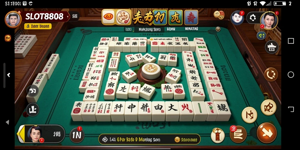 Tampilan gameplay Mahjong yang menarik dan penuh warna di SLOT8808.