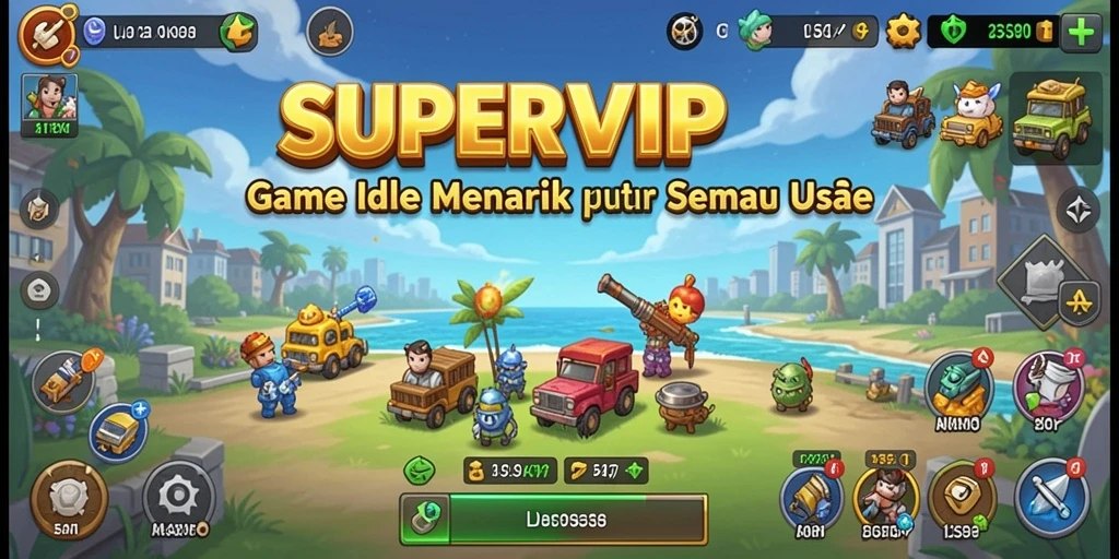Tampilan gameplay utama SUPERVIP dengan elemen Idle yang menarik.