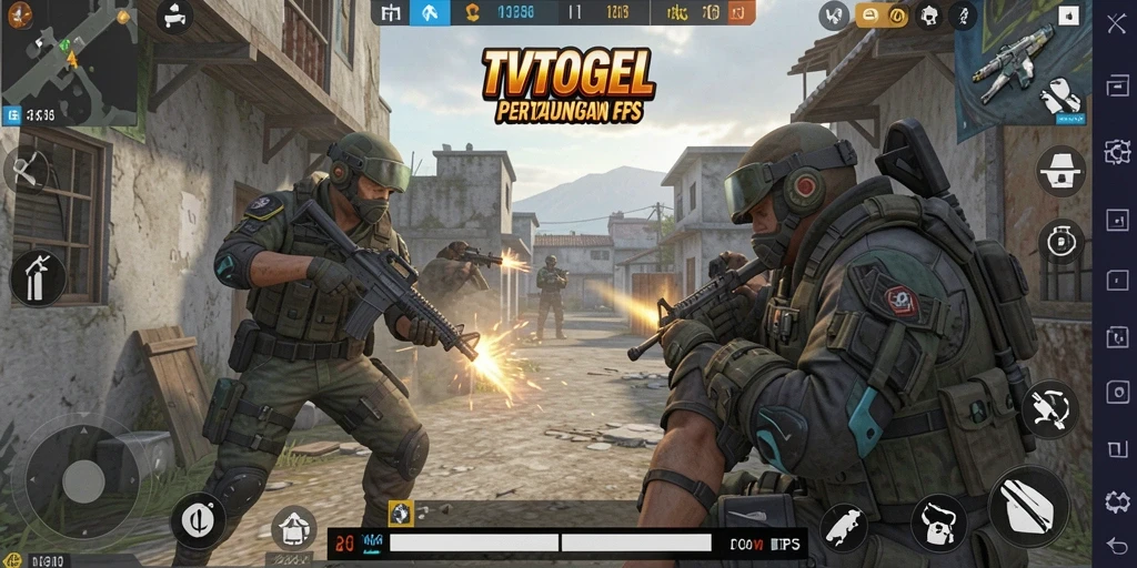 Tampilan mendebarkan dari gameplay TVTOGEL dalam pertempuran FPS.