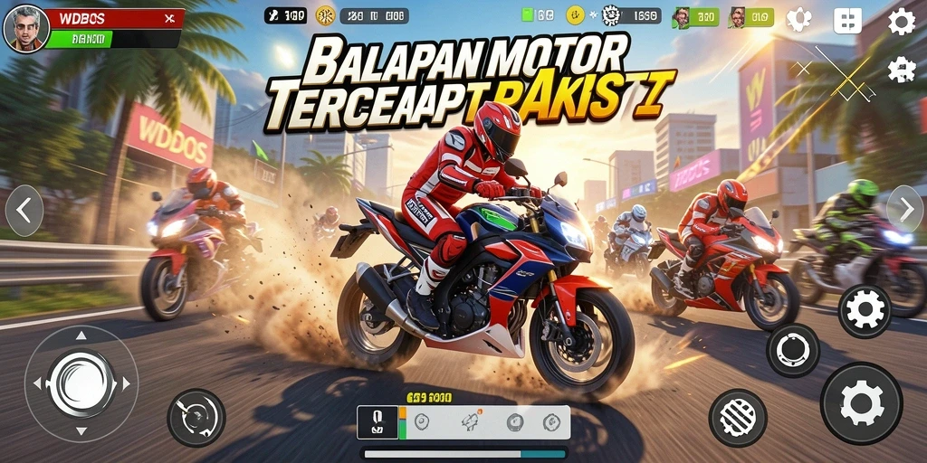 Gameplay balap motor mendebarkan di WDBOS.